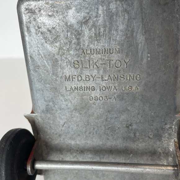 Antique Slik Toys ALUMINUM‎ 4 3/8" 2 WHEEL WAGON 9803-A TRAILER FARM VINTAGE - Picture 6 of 8